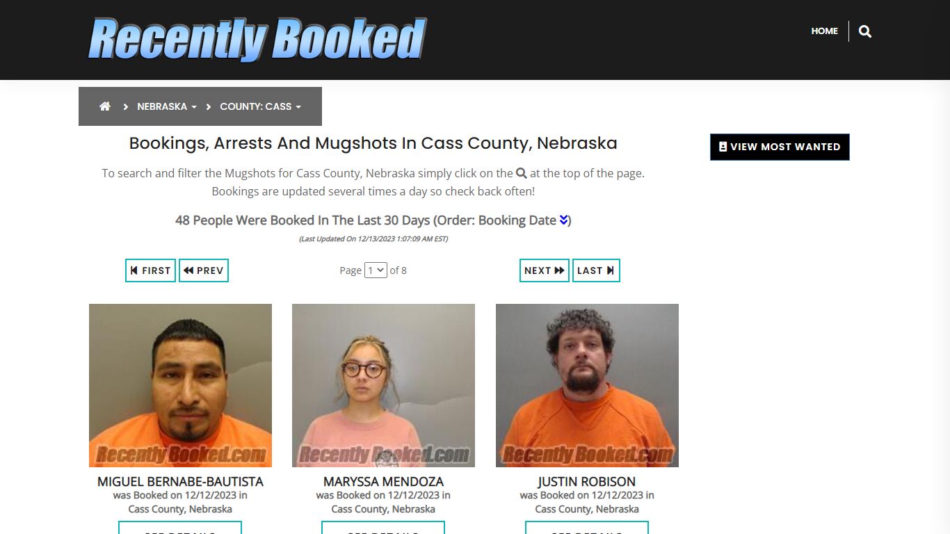 Recent bookings, Arrests, Mugshots in Cass County, Nebraska